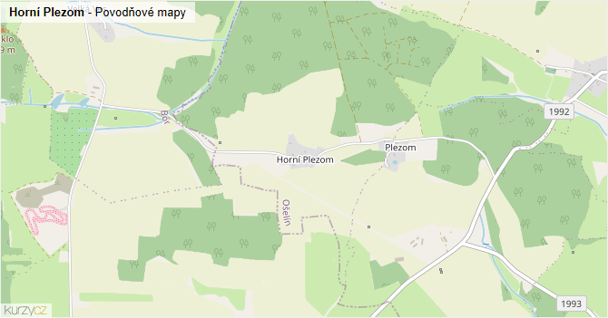 Horní Plezom - záplavové mapy stoleté vody