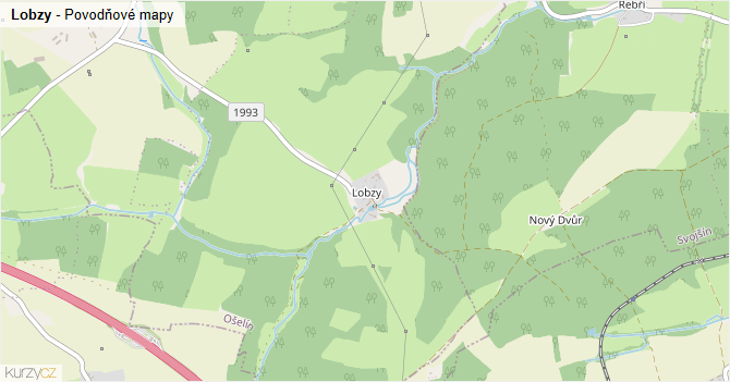 Lobzy - záplavové mapy stoleté vody