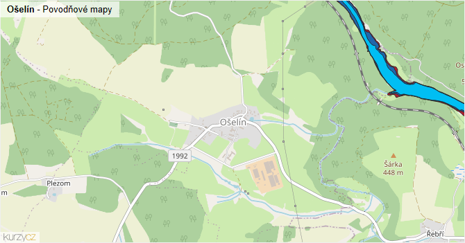 Ošelín - záplavové mapy stoleté vody