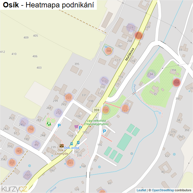 Mapa Osík - Firmy v části obce.