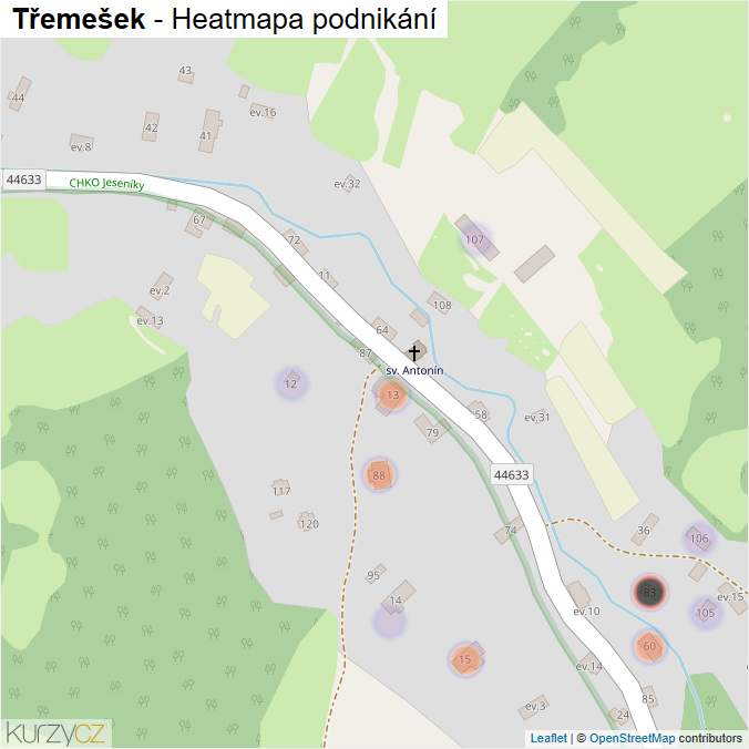 Mapa Třemešek - Firmy v části obce.
