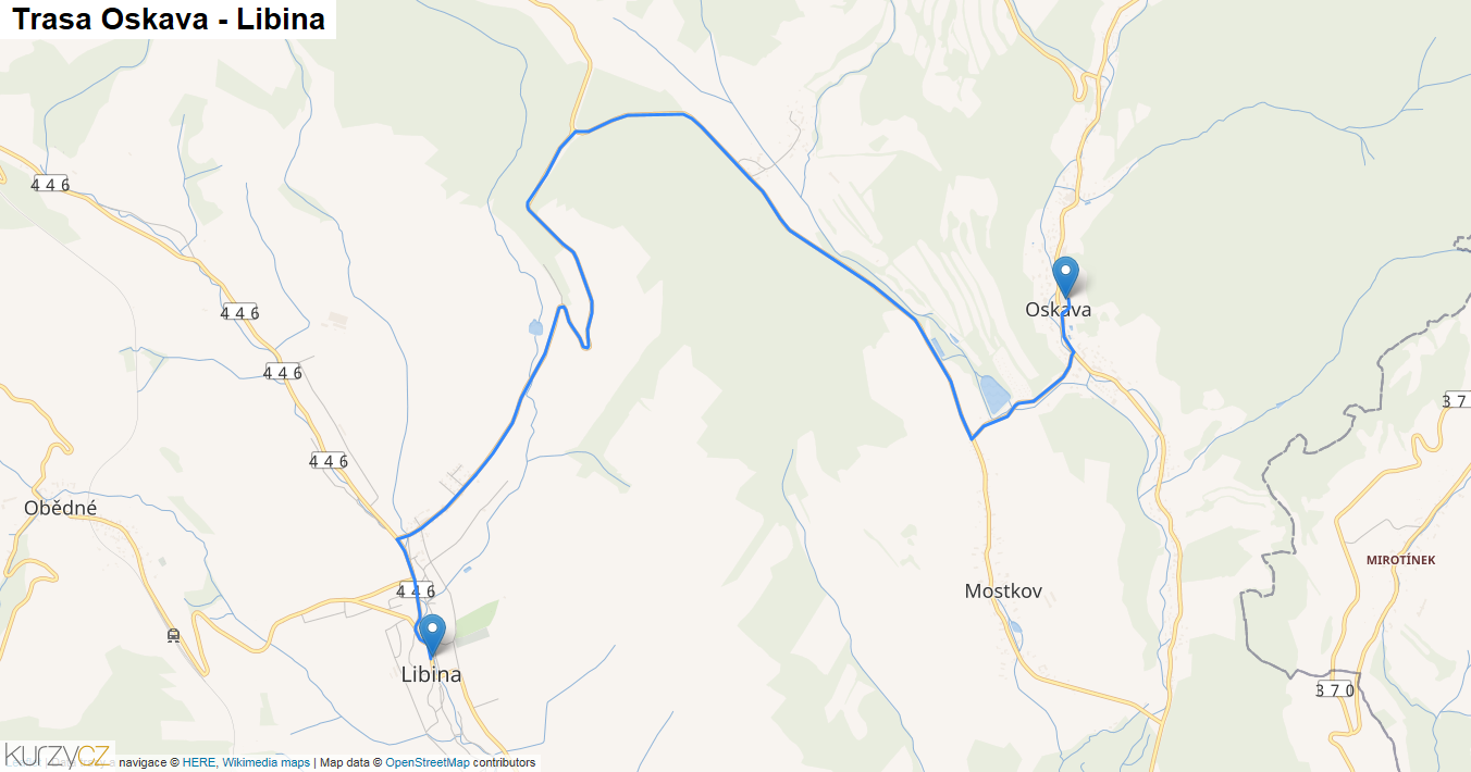 Oskava-Libina, mapa trasy