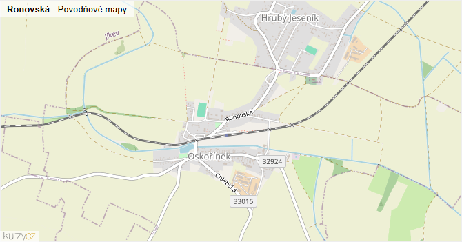 Ronovská - záplavové mapy stoleté vody