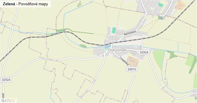 Zelená - záplavové mapy stoleté vody