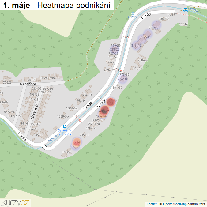 Mapa 1. máje - Firmy v ulici.