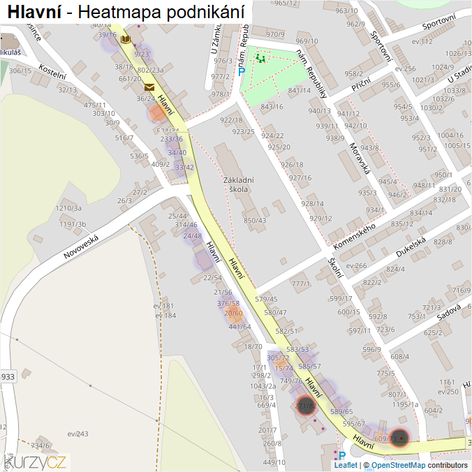 Mapa Hlavní - Firmy v ulici.