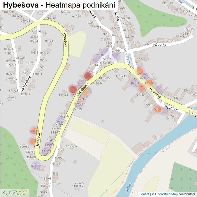 Mapa Hybešova - Firmy v ulici.