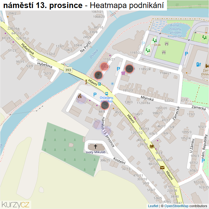 Mapa náměstí 13. prosince - Firmy v ulici.