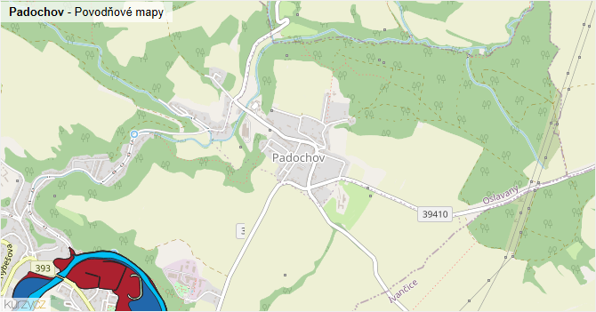 Padochov - záplavové mapy stoleté vody