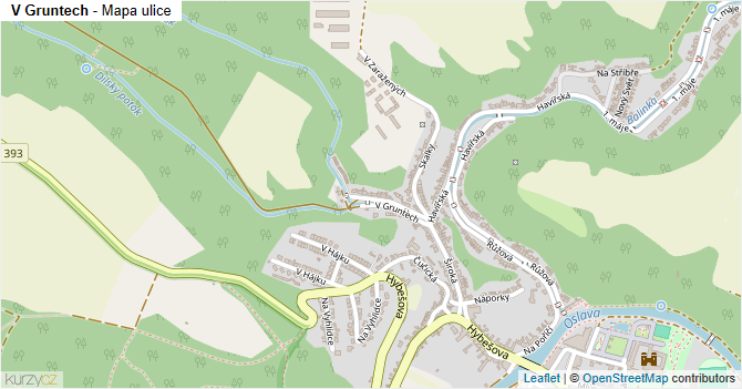 V Gruntech - mapa ulice