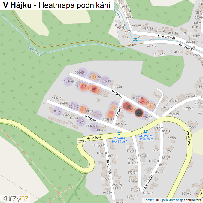 Mapa V Hájku - Firmy v ulici.