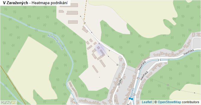 V Zaražených - mapa podnikání
