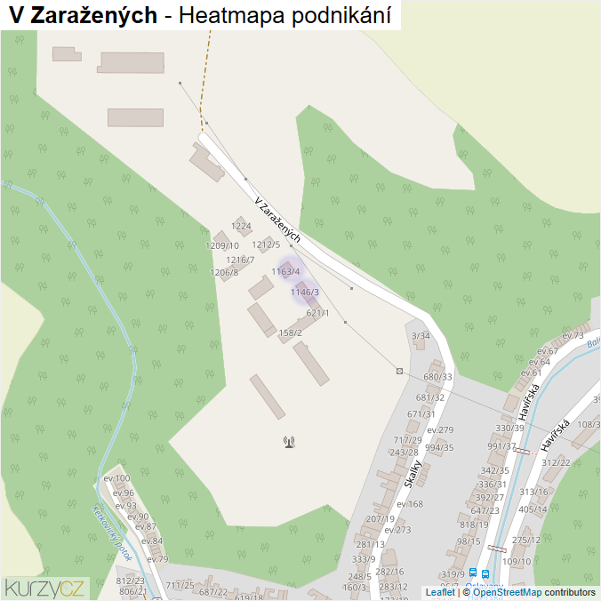 Mapa V Zaražených - Firmy v ulici.