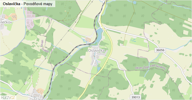 Oslavička - záplavové mapy stoleté vody
