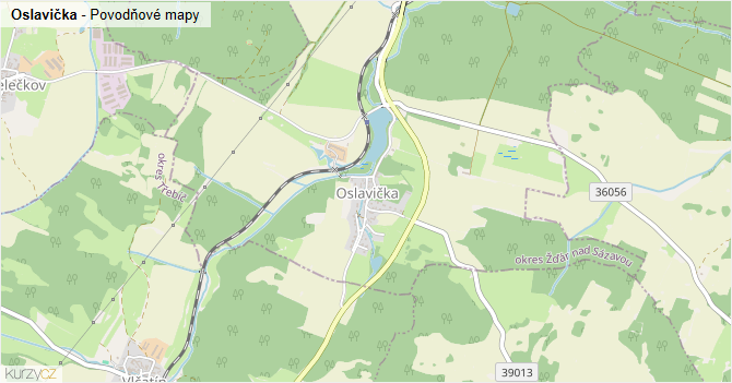Oslavička - záplavové mapy stoleté vody