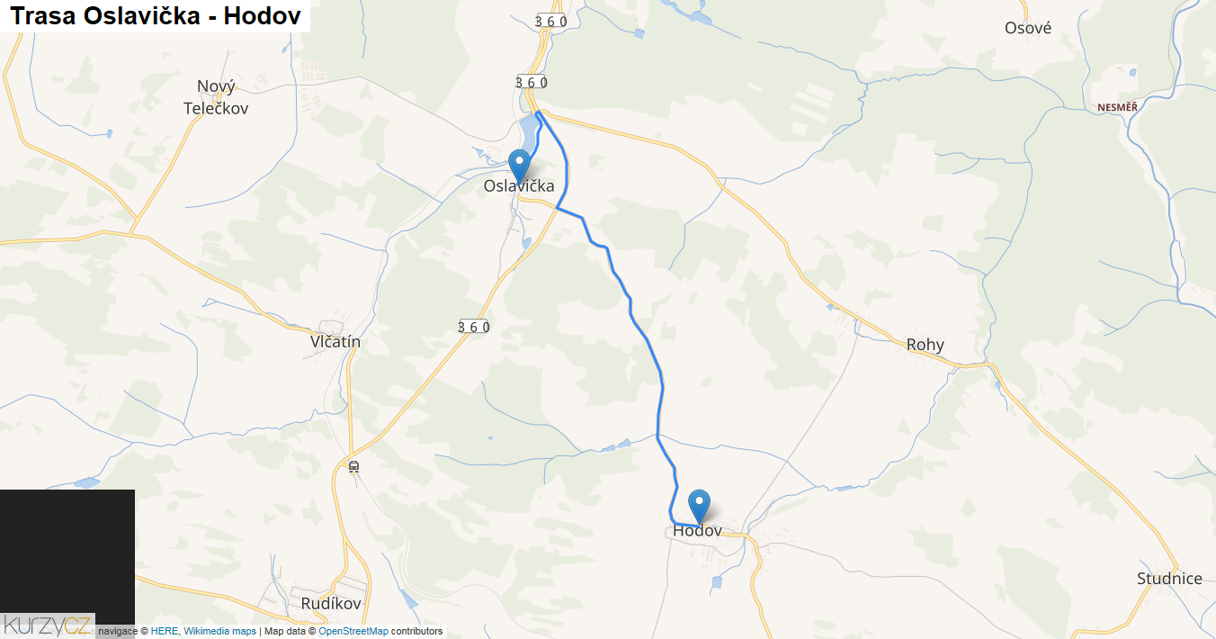 Oslavička-Hodov, mapa trasy
