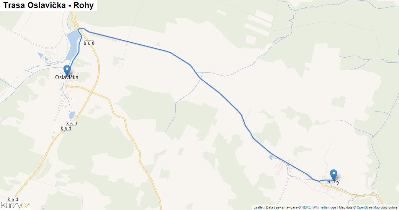 Oslavička-Rohy, mapa trasy