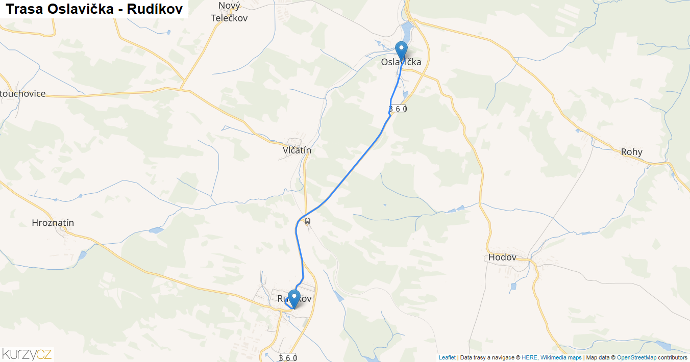 Oslavička-Rudíkov, mapa trasy
