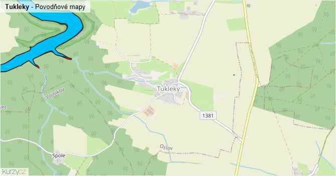 Tukleky - záplavové mapy stoleté vody