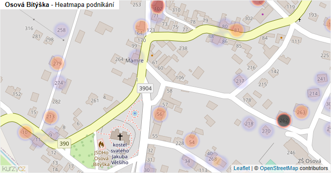Osová Bítýška - mapa podnikání