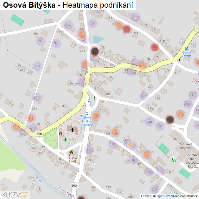 Mapa Osová Bítýška - Firmy v části obce.