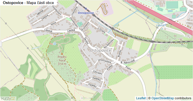 Ostopovice - mapa části obce
