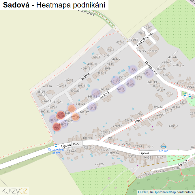 Mapa Sadová - Firmy v ulici.