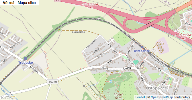 Větrná - mapa ulice