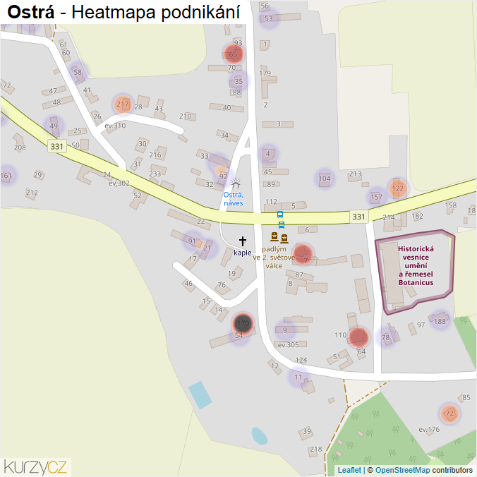 Mapa Ostrá - Firmy v části obce.