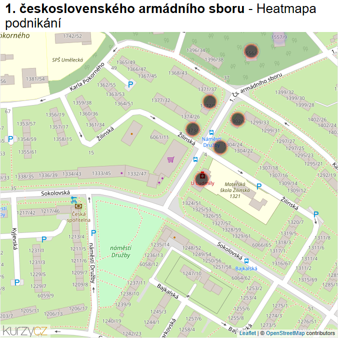 Mapa 1. československého armádního sboru - Firmy v ulici.