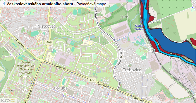 1. československého armádního sboru - záplavové mapy stoleté vody