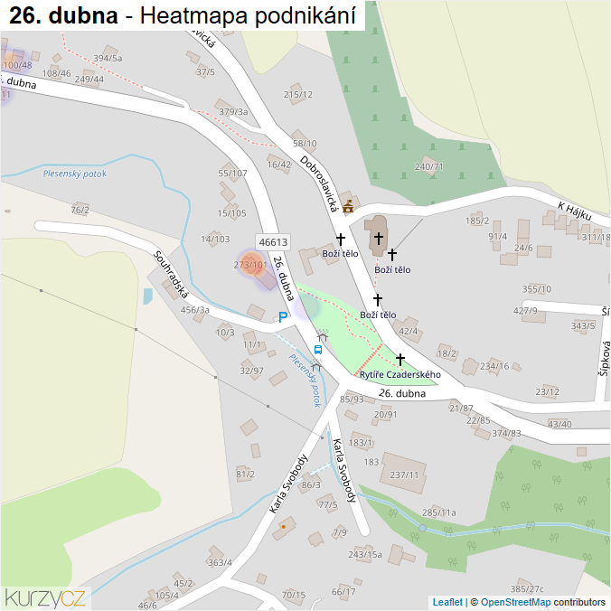 Mapa 26. dubna - Firmy v ulici.