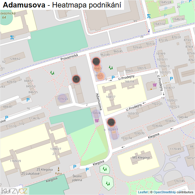 Mapa Adamusova - Firmy v ulici.