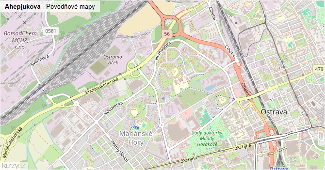 Ahepjukova - záplavové mapy stoleté vody