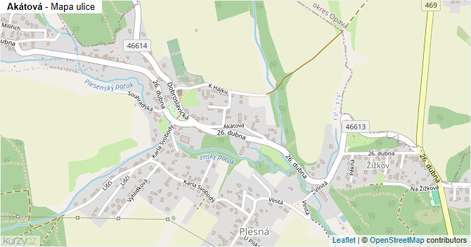 Akátová - mapa ulice
