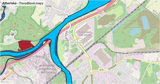 Albertská - záplavové mapy stoleté vody