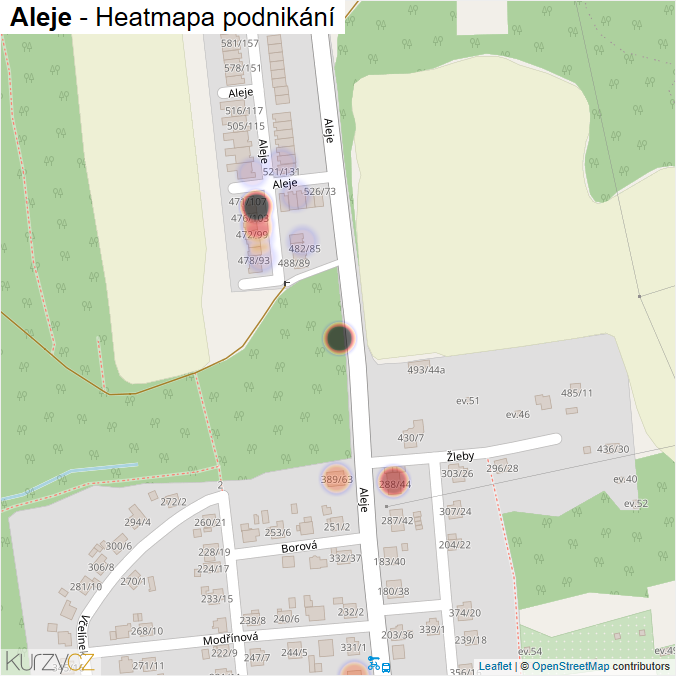 Mapa Aleje - Firmy v ulici.