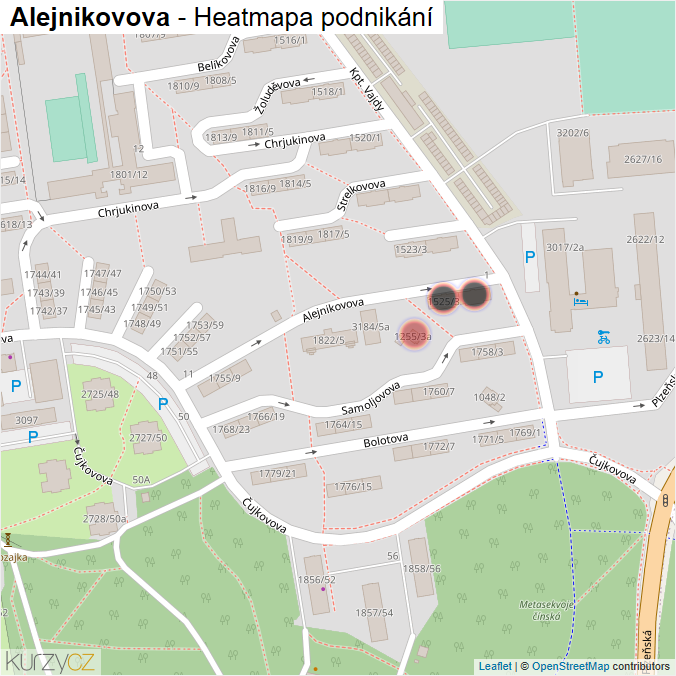 Mapa Alejnikovova - Firmy v ulici.