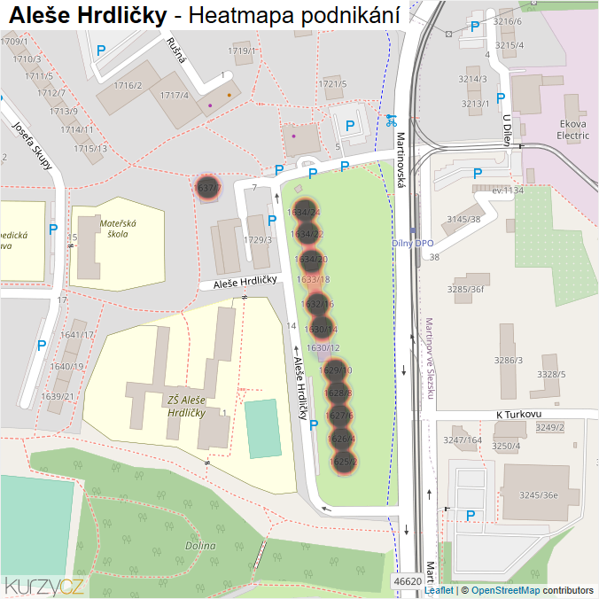 Mapa Aleše Hrdličky - Firmy v ulici.