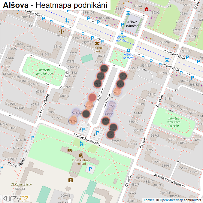 Mapa Alšova - Firmy v ulici.