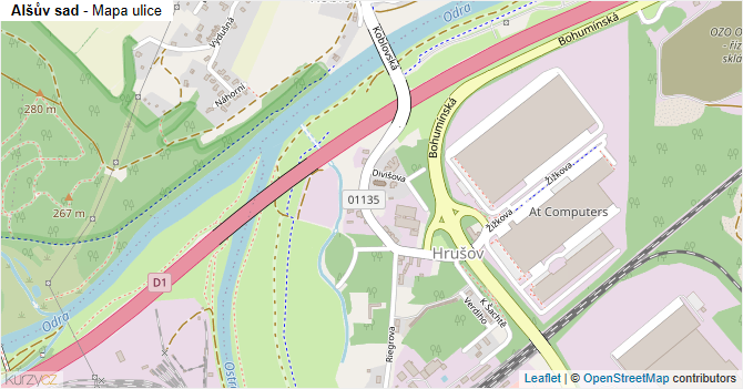 Alšův sad - mapa ulice