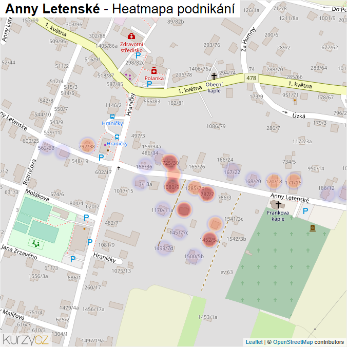 Mapa Anny Letenské - Firmy v ulici.