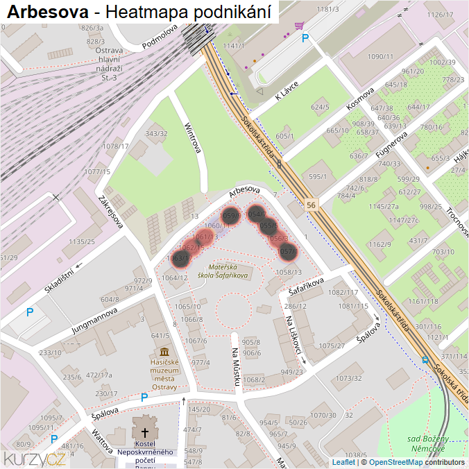 Mapa Arbesova - Firmy v ulici.