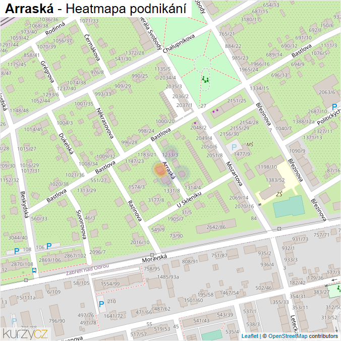 Mapa Arraská - Firmy v ulici.