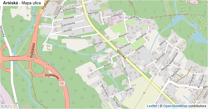 Artéská - mapa ulice