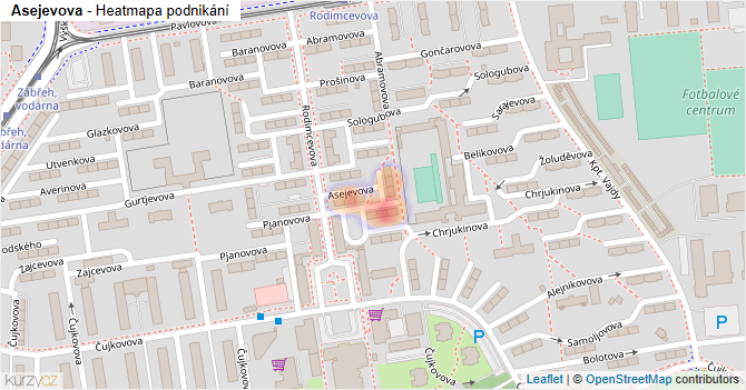 Asejevova - mapa podnikání
