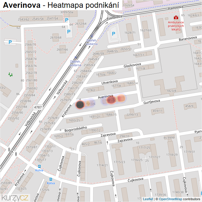 Mapa Averinova - Firmy v ulici.