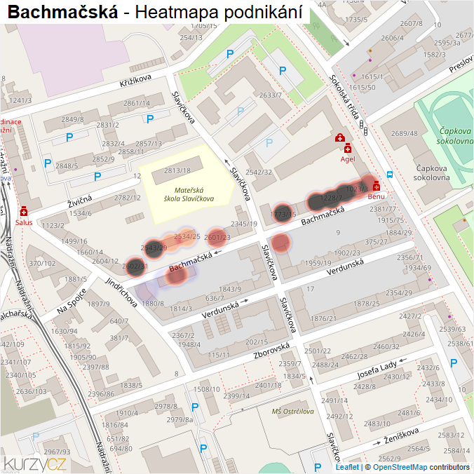 Mapa Bachmačská - Firmy v ulici.