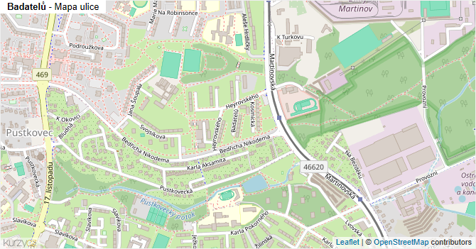 Badatelů - mapa ulice