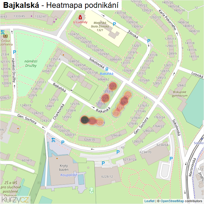Mapa Bajkalská - Firmy v ulici.